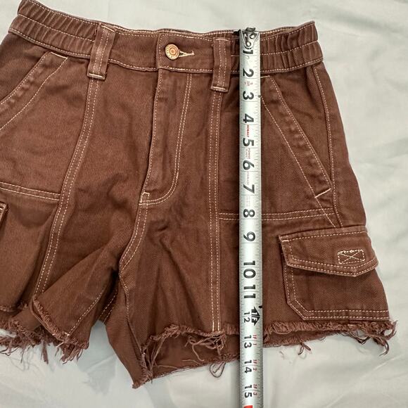 PacSun Brown, Cargo, High Waist, Unhemmed, Cut Off Shorts- S - Picture 6 of 9